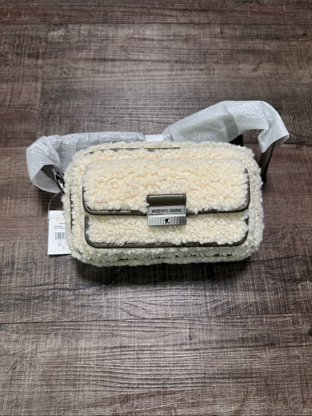 Michael Kors Bradshaw Extra-Small Faux Shearling Camera Crossbody Bag NWT